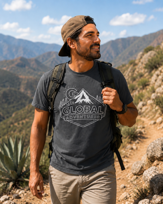 Global Adventurer unisex pigment dyed t-shirt 100% heavy cotton.