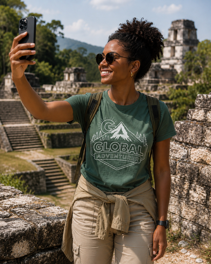 Global Adventurer unisex pigment dyed t-shirt 100% heavy cotton.